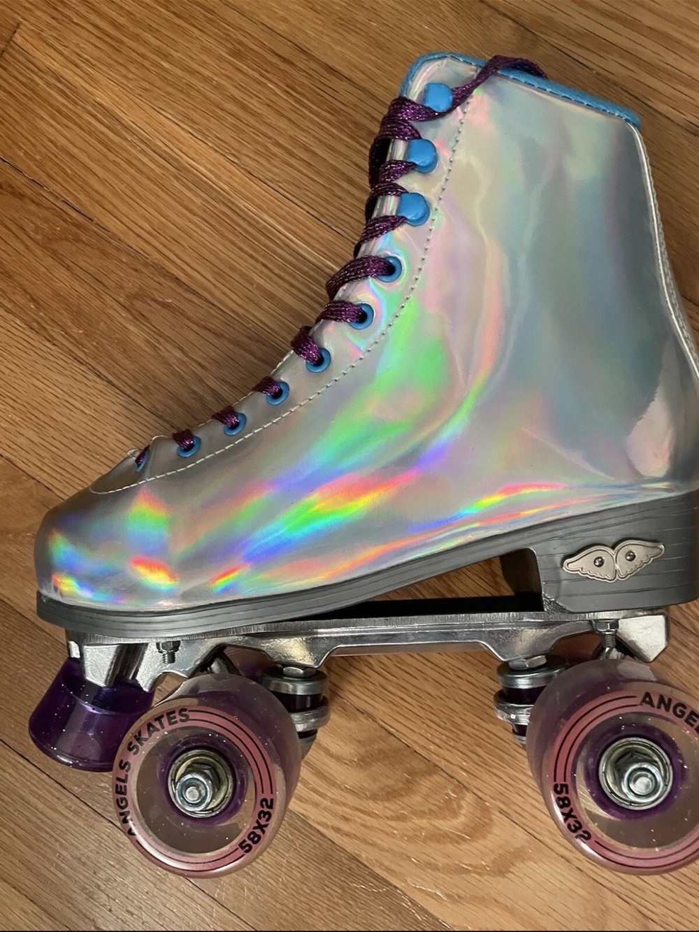 Holographic Womens Roller Skate with Purple Laces